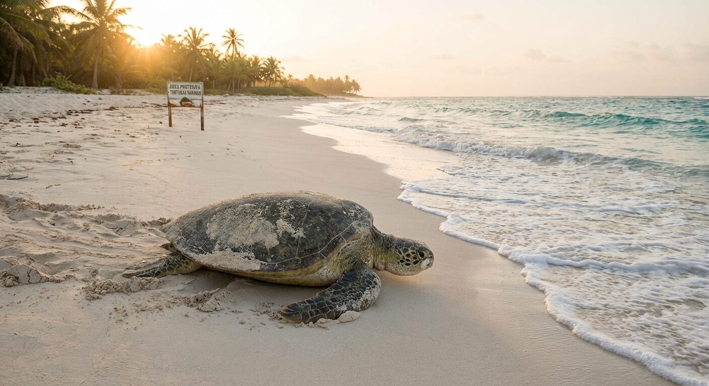 Meeresschildkröte am Strand von Cayo Largo del Sur