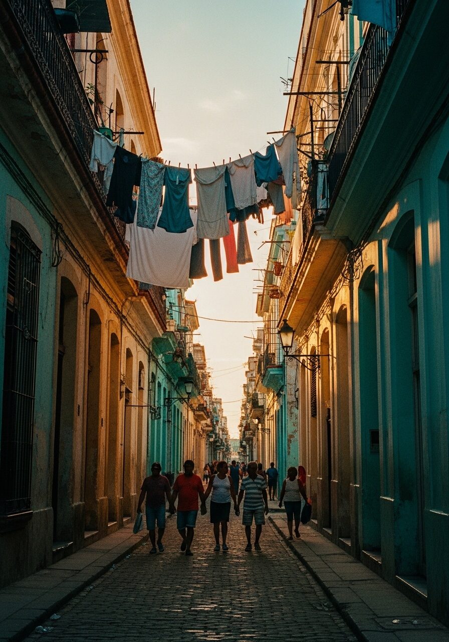 Typische Gasse in Havanna mit aufgehängter Wäsche