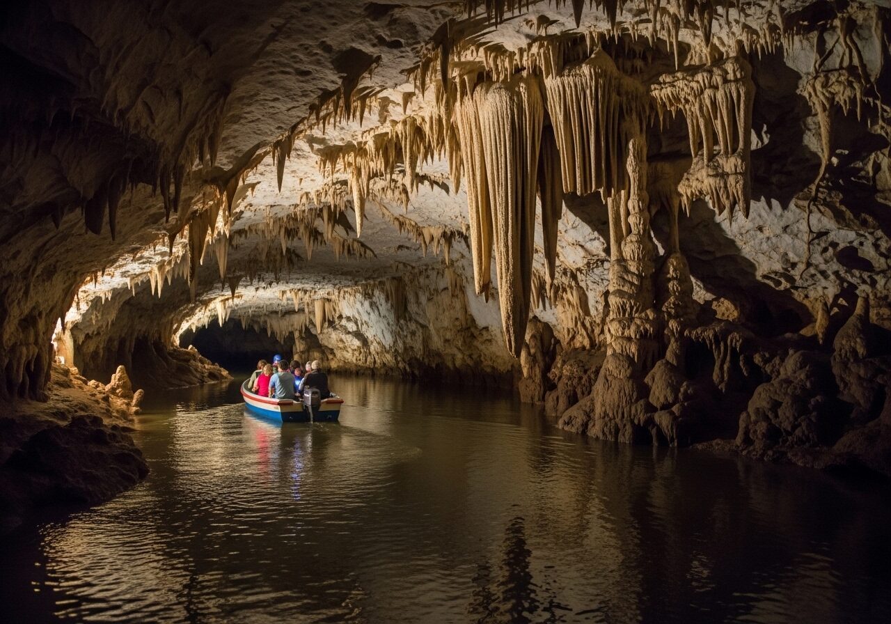 Boot auf dem unterirdischen Fluss in der Cueva del Indio