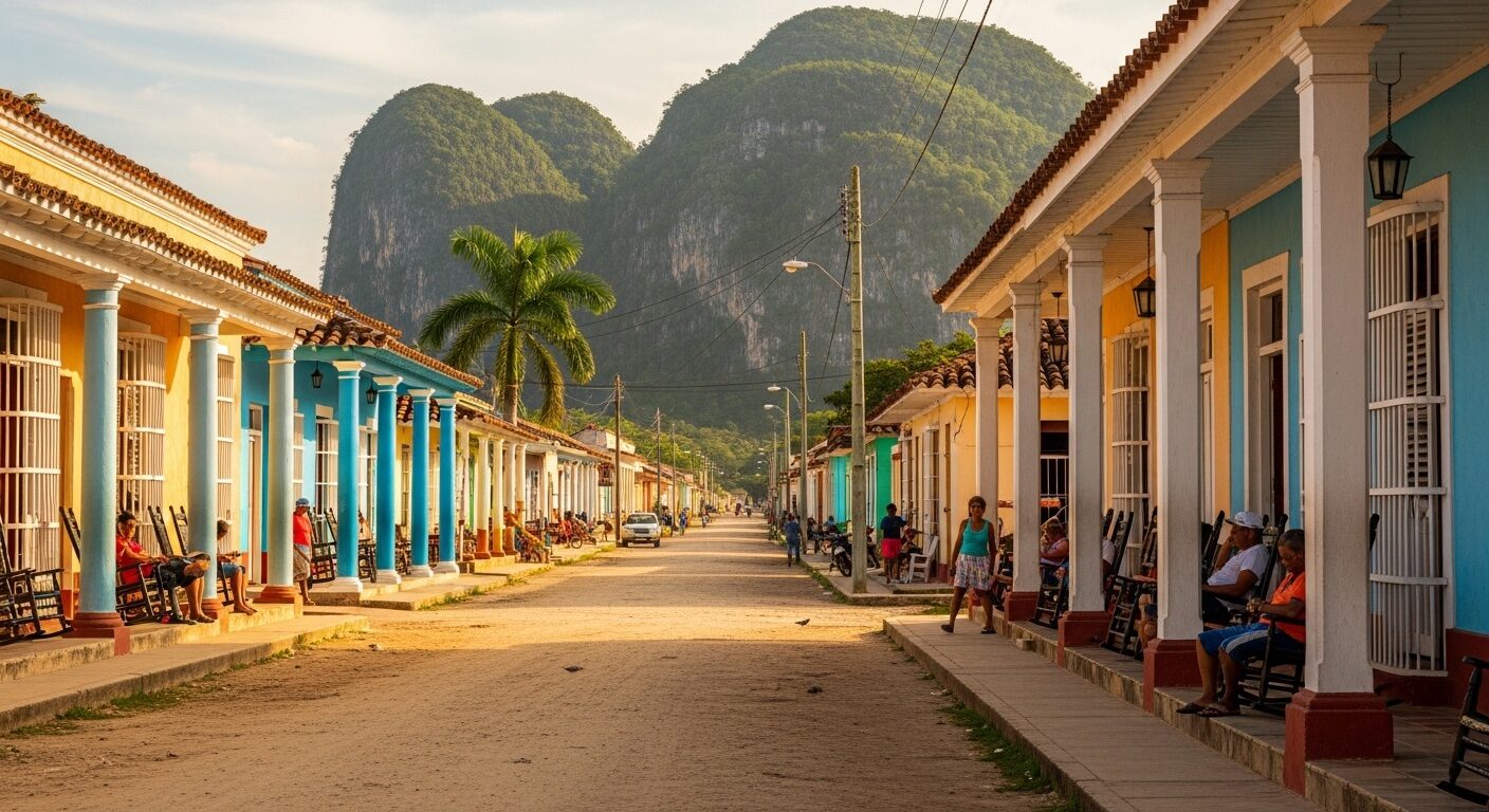 Hauptstraße des Dorfes Viñales mit bunten Kolonialhäusern